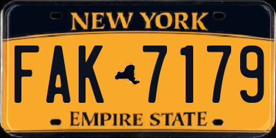 NY license plate FAK7179