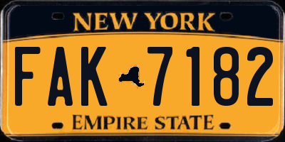 NY license plate FAK7182