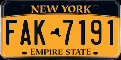 NY license plate FAK7191