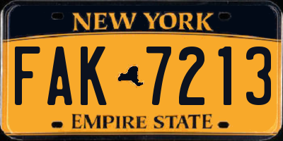 NY license plate FAK7213