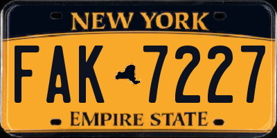 NY license plate FAK7227