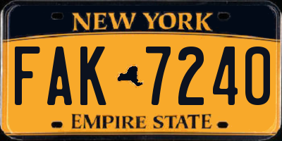 NY license plate FAK7240