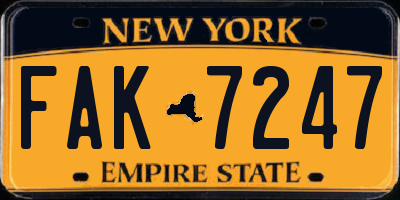 NY license plate FAK7247