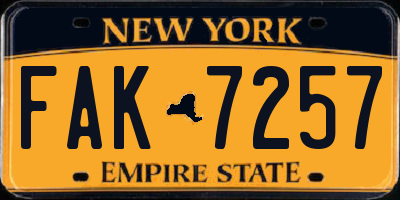 NY license plate FAK7257