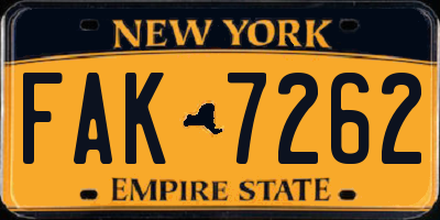 NY license plate FAK7262