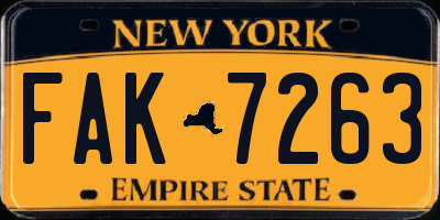 NY license plate FAK7263