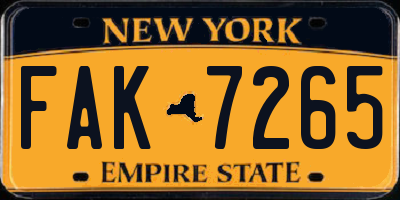 NY license plate FAK7265