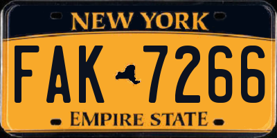 NY license plate FAK7266