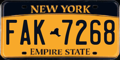 NY license plate FAK7268