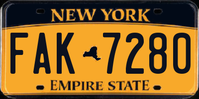 NY license plate FAK7280