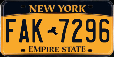 NY license plate FAK7296