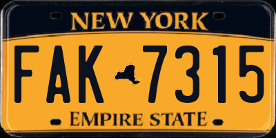 NY license plate FAK7315