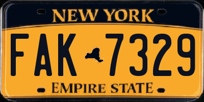 NY license plate FAK7329