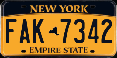 NY license plate FAK7342