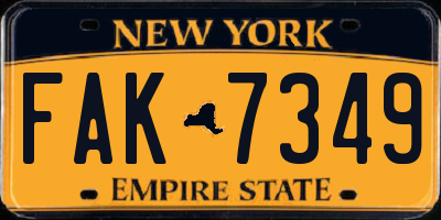 NY license plate FAK7349