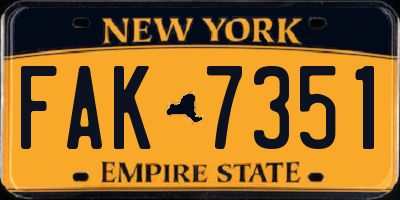 NY license plate FAK7351