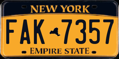 NY license plate FAK7357