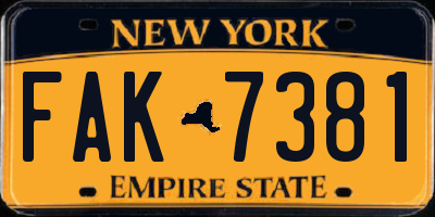 NY license plate FAK7381