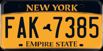 NY license plate FAK7385