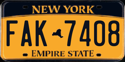 NY license plate FAK7408