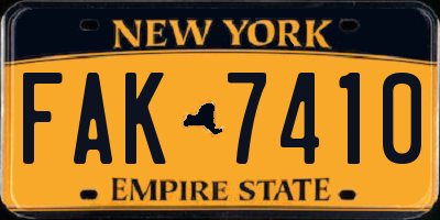 NY license plate FAK7410
