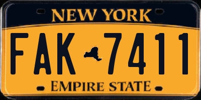 NY license plate FAK7411