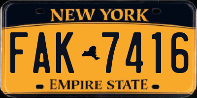 NY license plate FAK7416