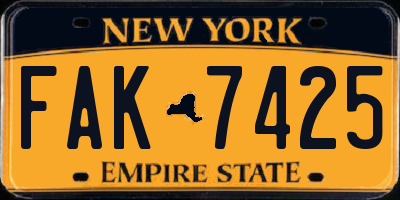 NY license plate FAK7425