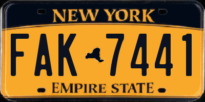NY license plate FAK7441