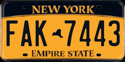 NY license plate FAK7443