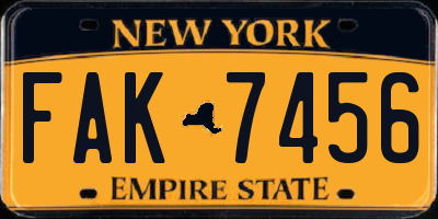 NY license plate FAK7456
