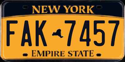 NY license plate FAK7457