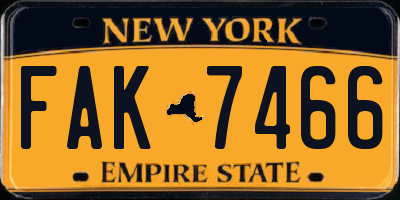 NY license plate FAK7466