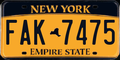 NY license plate FAK7475