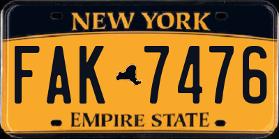 NY license plate FAK7476