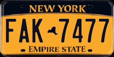 NY license plate FAK7477