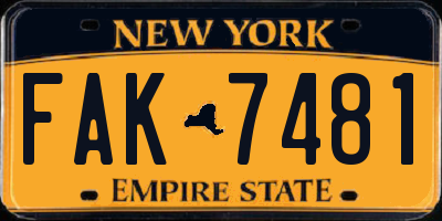NY license plate FAK7481
