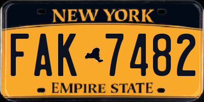 NY license plate FAK7482