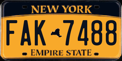 NY license plate FAK7488