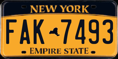 NY license plate FAK7493