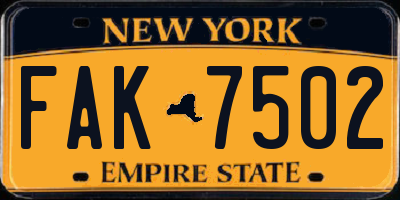NY license plate FAK7502