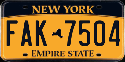 NY license plate FAK7504