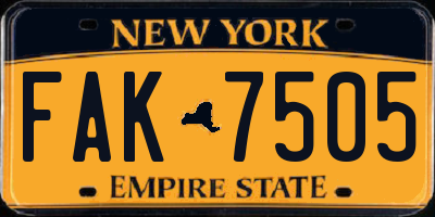 NY license plate FAK7505