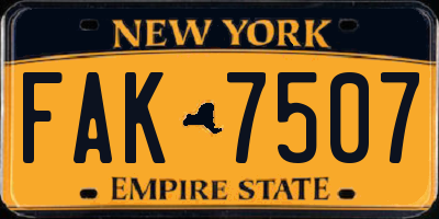 NY license plate FAK7507