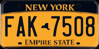 NY license plate FAK7508