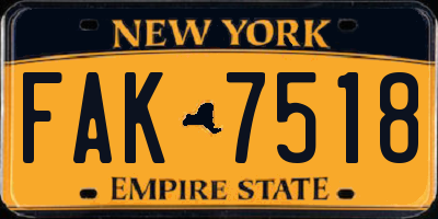 NY license plate FAK7518