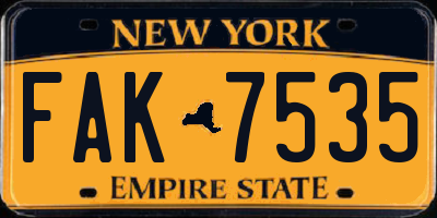 NY license plate FAK7535