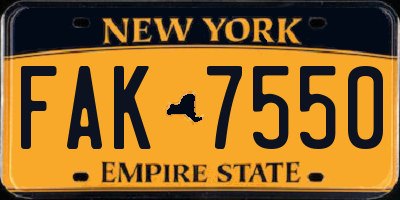 NY license plate FAK7550