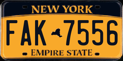 NY license plate FAK7556