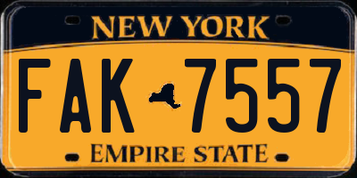 NY license plate FAK7557